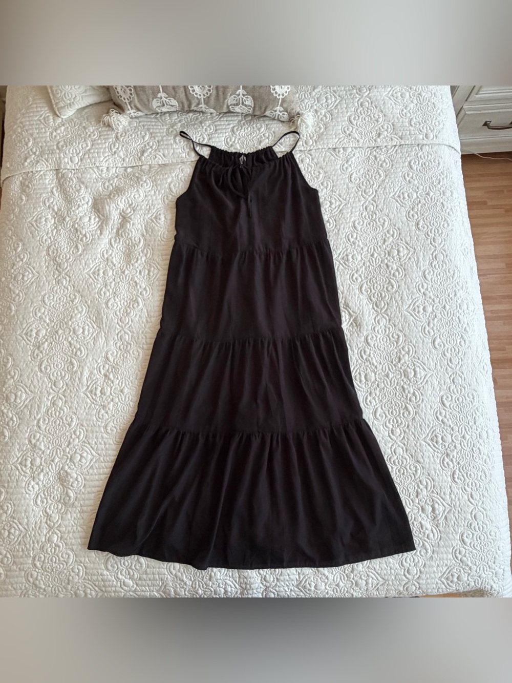 NWT DKNY Beachwear Black Tiered Cami Maxi Dress Coverup Medium